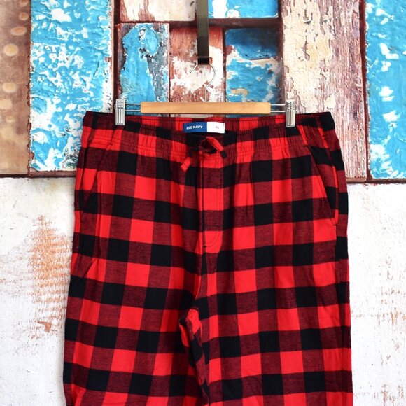 Men's Old Navy Straight Flannel Pajama Sleep Pants XLARGE Red Buffalo Plaid NEW - Picture 2 of 10